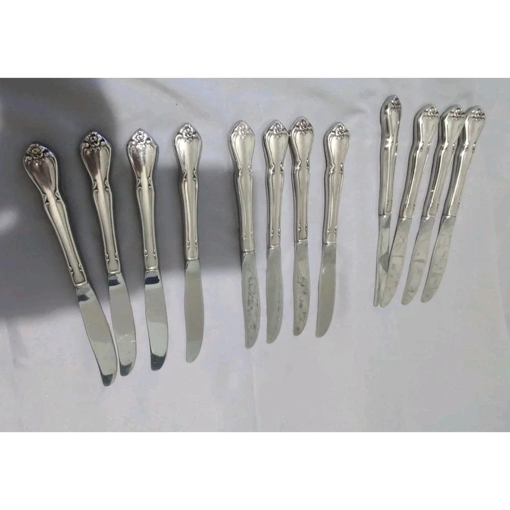 Arbor Rose True Rose Dinner Knives Set‎ of 12 Stainless Flatware Oneida Rogers
